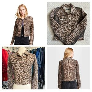 Veronica Beard cropped leopard-print denim jacket